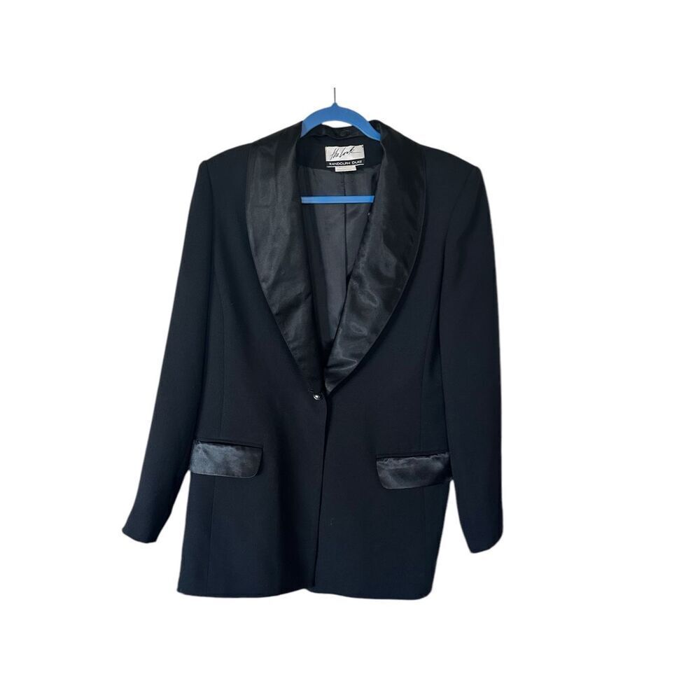 The Look by Randolph Duke Black Tuxedo Detail One Button Blazer Sz 12 NWT
